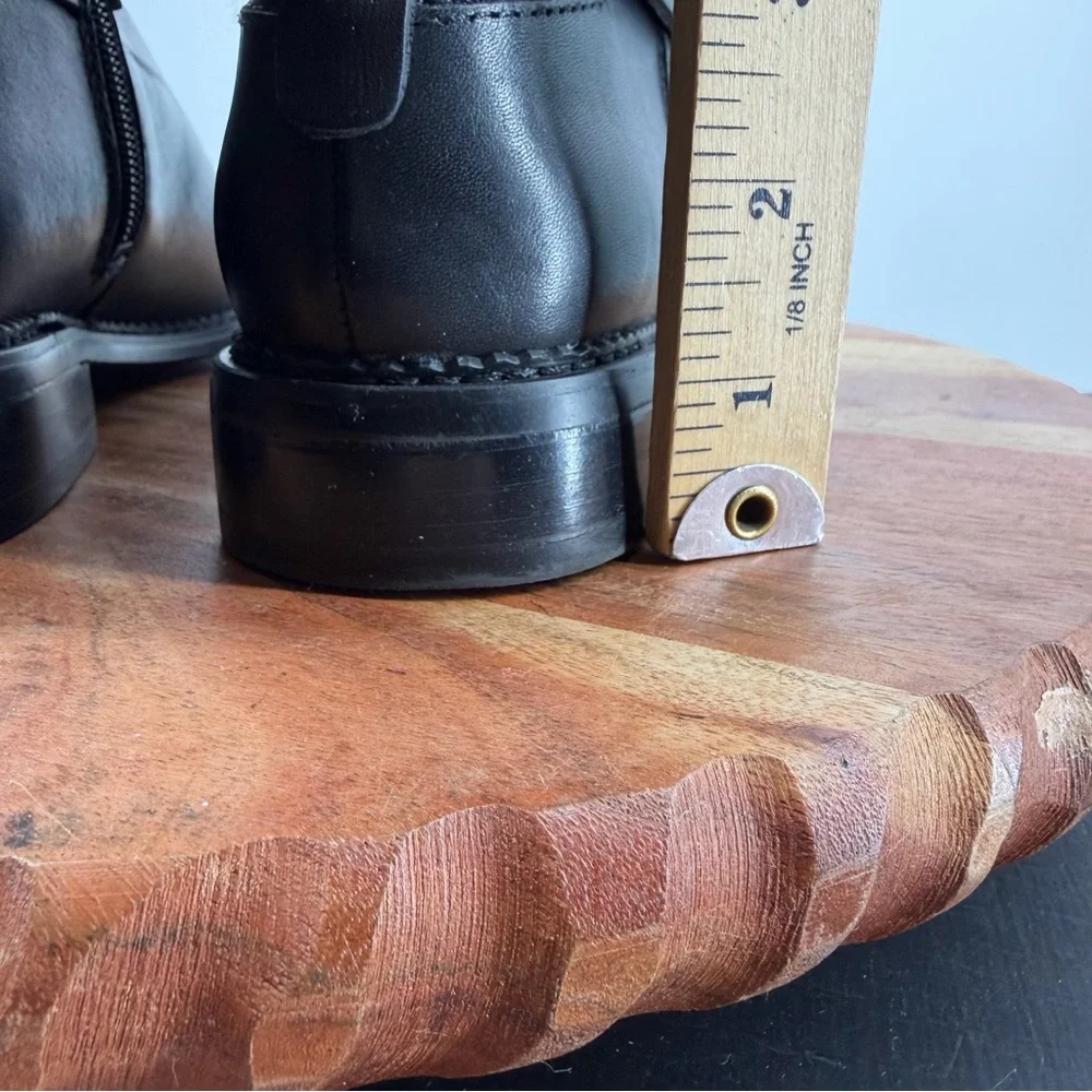 Franco Sarto Hadley Black Leather Tall Riding Boots Equestrian Flat Buckle 6‎